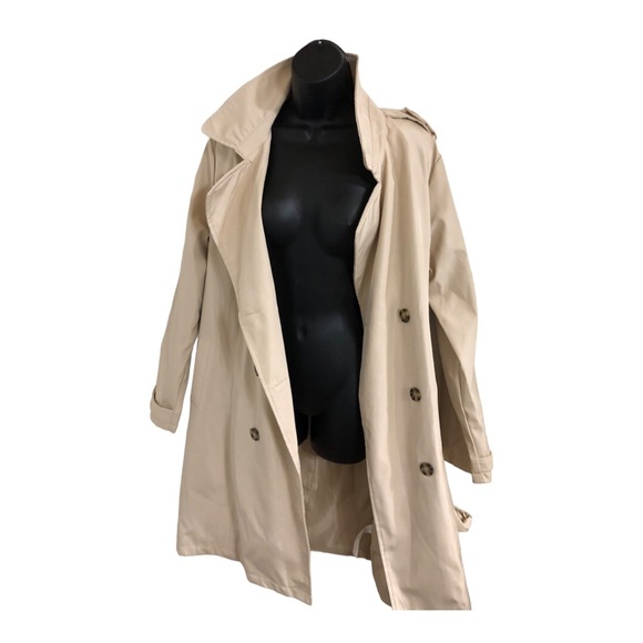 Stoosh ecru classic timeless double breasted belted trenchcoat size large new - Picture 9 of 16